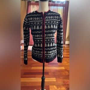 Charter Club Black and White Cardigan with Red Trim